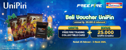 Beli Voucher UniPin di Indomaret, Dapat Gratis Free Fire Collectible Card + Bonus UniPin Credits!